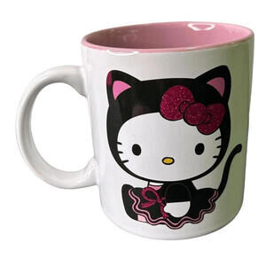 Sanrio Hello Kitty Black Cat with Glitter Pink Bow Halloween Mug 20 oz. (NEW)
